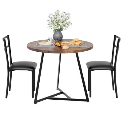 Round Dining Table Set for 2, Modern Kitchen Table Chairs Set of 2,Small Dining Room Table Set with 2 Upholstered Chairs