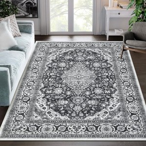 Bohemian Washable Runner Rug, Kitchen Rug, Vintage Floral Print, Non-Slip Backing, Low-Pile Polyester for Bathroom Hallway Entryway - 1 of 4