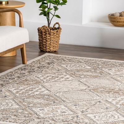 Becca Easy-Care Beige Synthetic 4' x 6' Rectangular Area Rug