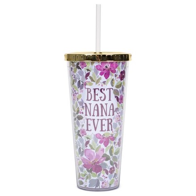 Best Nana Ever Purple Salem Floral 24 Ounce Straw Tumbler with Goldtone Lid