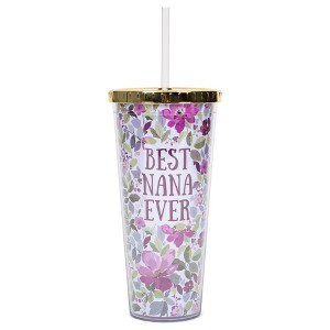 Best Nana Ever Purple Salem Floral 24 Ounce Straw Tumbler with Goldtone Lid - 1 of 4