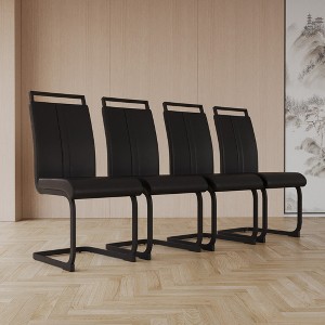 LOVMOR Modern Dining Chairs Set, PU Faux Leather High Back Upholstered Chair, with C-Shaped Tube Plating Silver Metal Legs, for Dining Room - 1 of 4