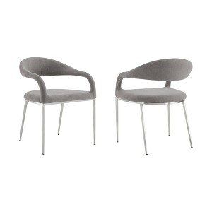Armen Living Set of 2 Morgan Upholstered Brushed Stainless Steel and Fabric Dining Chairs - 1 of 4