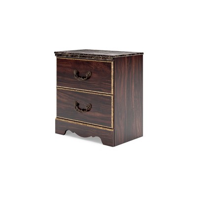 Dark Brown Traditional 2-Drawer Nightstand with USB Port