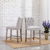 WestinTrends 24" Linen Fabric Tufted Counter Stool (Set of 2) - 2 of 4