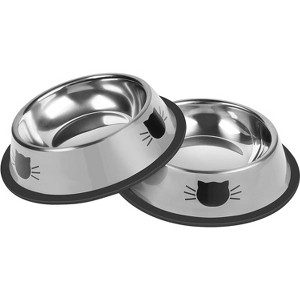 2 Pcs Non-Slip Stainless Steel Small Cat Food Bowls - Unbreakable, 7 Oz, Removable Rubber Base, Easy to Clean, Lovely Color - 1 of 4