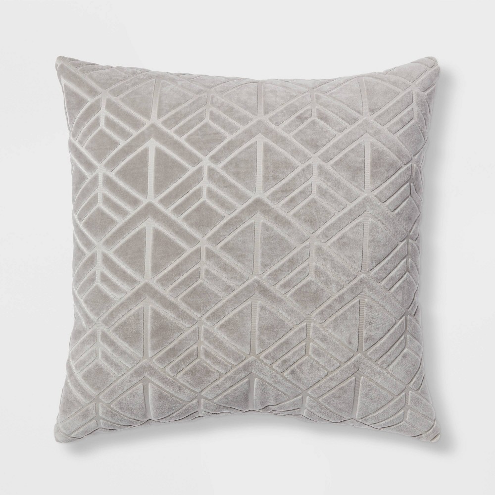 Photos - Pillow Euro Carved Velvet Jacquard Decorative Throw  Gray - Threshold™