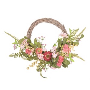 Transpac Fabric/Canvas 24" Multicolor Spring Twig and Bright Blooms Wreath - 1 of 2