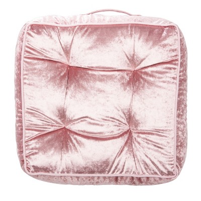 Blush Velvet Tufted Square Floor Pillow with Handle