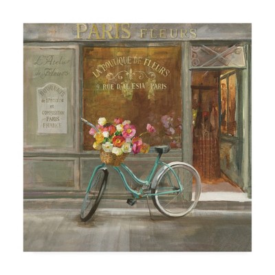 French Flower Shop Canvas Art with Bicycle and Flowers, 24"x24"