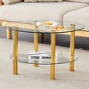Round Tempered Glass Coffee Table Cocktail Table Sofa Side Table Center Table, Minimalist 2-Layer, Stainless Steel Gold/Silver Plated Legs-ModernLuxe - 2 of 4