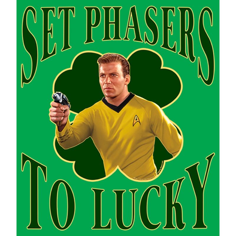 Juniors Womens Star Trek: The Original Series St. Patrick's Day Captain Kirk Set Phasers to Lucky T-Shirt, 2 of 5