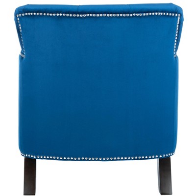 Navy Velvet Tufted Arm Chair with Espresso Wood Legs