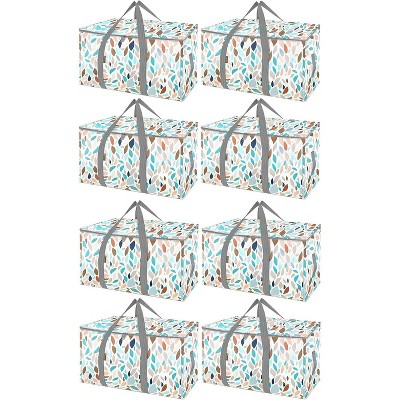 8-Pack Oversized Moving Bags with Reinforced Handles, Heavy-Duty Storage Tote for Clothes, Moving Supplies (White Green)