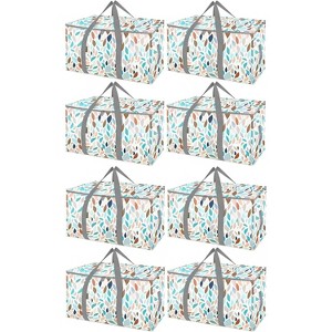 8-Pack Oversized Moving Bags with Reinforced Handles, Heavy-Duty Storage Tote for Clothes, Moving Supplies (White Green) - 1 of 1