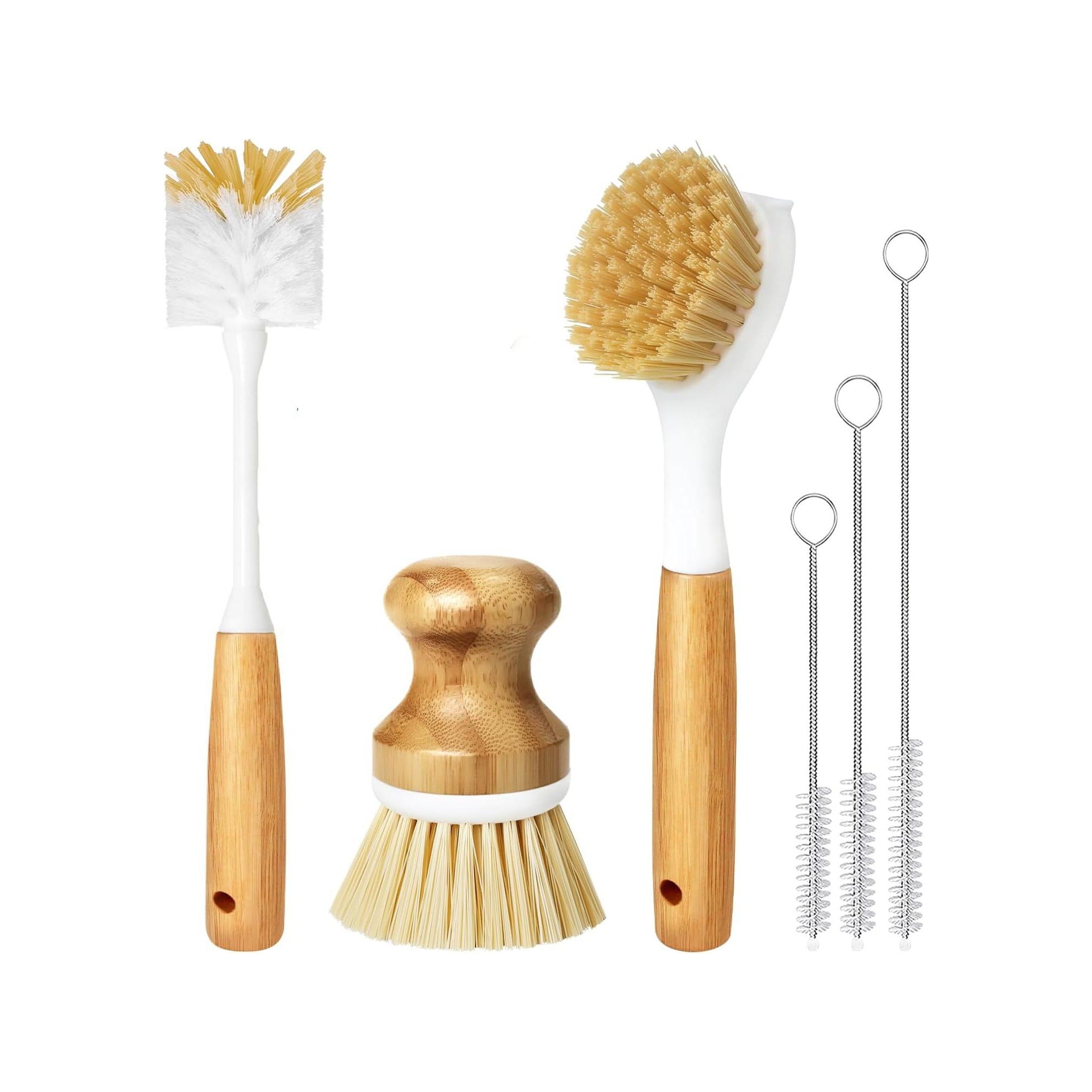 6 Pack Dish Brush Set – Kitchen Brushes with Vegetable, Bottle, Dish & Straw Brushes for Pots, Pans, Skillet, Wok & Cast Iron