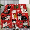 Lomsoe Christmas Cat & Snowflake Print Flannel Blanket - All Seasons Soft and Warm Throw Blanket for Bed, Napping, Camping, Travel, Office - 2 of 4