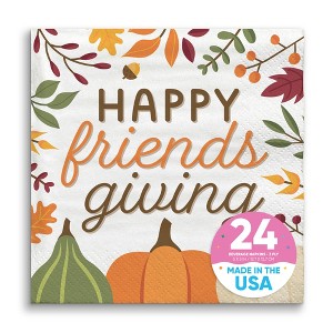 Big Dot of Happiness Fall Friends Thanksgiving Napkins, Friendsgiving Party Decor, White 3-Ply Paper Beverage Cocktail Napkins - 24 Count - 1 of 4