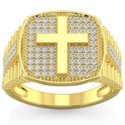 Pompeii3 3/4Ct Men's Diamond Cross Ring 10k Gold Lab Created