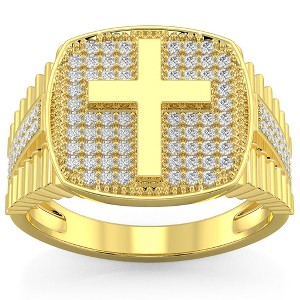 Pompeii3 3/4Ct Men's Diamond Cross Ring 10k Gold Lab Created - 1 of 4