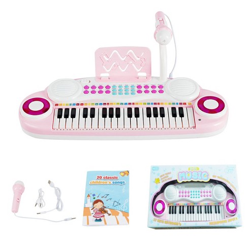 37-Key Toy Keyboard Piano Electronic Musical Instrument with Microphone Pink 