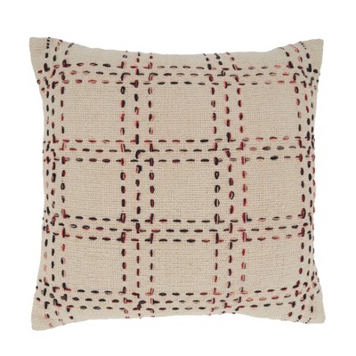 20"x20" Oversized Stitched Checked Design Square Pillow Cover Natural - Saro Lifestyle