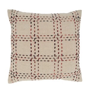 20"x20" Oversized Stitched Checked Design Square Pillow Cover Natural - Saro Lifestyle: Bohemian Style, 100% Cotton, Zippered - 1 of 4