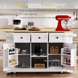 VYNXARIA K&K 53" Kitchen Island Set with Bar Stools, Power Outlet & Ample Storage in White - 1 of 4