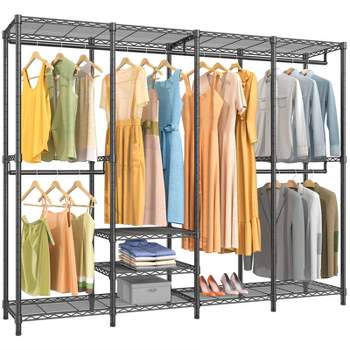 Freestanding Closet Wardrobe,Wire Garment Rack Heavy Duty Clothes Rack,Closet  Organizer Metal Garment Rack Portable Clothes Hanger Home Shelf (5 rows of  hanging bar plus 7 layers of shelves with 1 row of