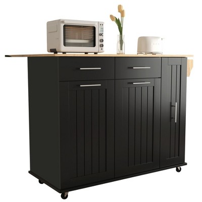 Kitchen Island with Drop Leaf, Kitchen Storage Cart with 3 Tier Pull Out Cabinet Organizer, 2 Drawers, Rolling Kitchen Cart on Wheels with Towel Rack