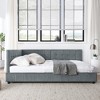 ORRD Full Size Velvet Upholstered Bed Frame with Tufted Backrest & Armrests – Black - 3 of 4