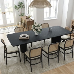 PexFix 79" x 33.5" Solid Wood Farmhouse Dining Table with V-Shaped Legs and Square Wood Top for Modern Dining Rooms & Family Gatherings Black - 1 of 4