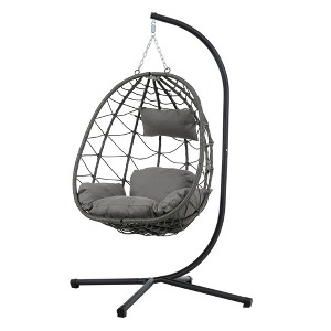 NAYSAYE Patio Swing Wicker Egg Chair with Stand Durable Comfortable Design for Indoor and Outdoor Use, Gray, 36.2"*76.8"*47.4" - 1 of 4