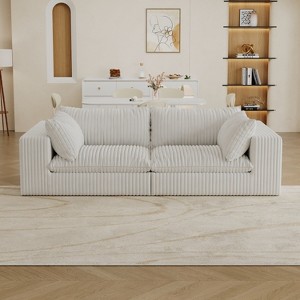 Dewdrop Blue&White Cloud Sofa, Corduroy Fabric Deep Seat Couch with Removable Cushion, No Assembly Needed - 1 of 4