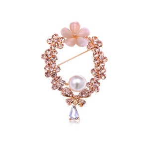 Anna-Kaci Crystal Rhinestone Faux Pearl Flower Swirl Wreath Fashion Pin Brooch - 1 of 4