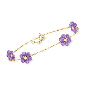 Pure Collection by Ross-Simons 5.00 ct. t.w. Amethyst Flower Station Bracelet in 14kt Yellow Gold - 1 of 3