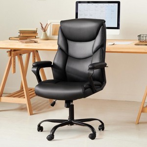 Sapphtopaz PU Leather Office Chair - Fixed/Adjustable Flip-up Armrests Desk Chair with Lumbar Support & Strong Metal Base for Home Office & Workspaces - 1 of 4