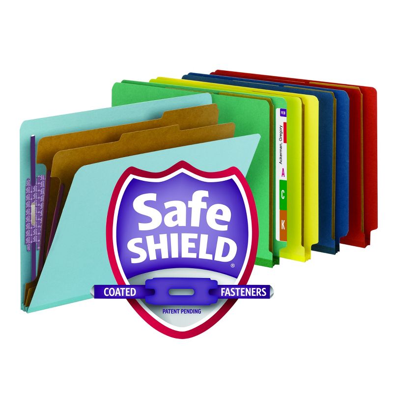 Smead End Tab Pressboard Classification File Folder with SafeSHIELD  Fasteners, 2 Dividers, Green, 10 per Box (26785), 3 of 14