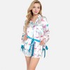 Anna-Kaci Lounge Women's Holiday Bow Print Pajama Set with Ribbon Tie Details and Button-Up Top - 3 of 4