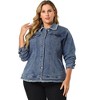 Agnes Orinda Women's Plus Size Classic Denim Frayed Washed Jean Jackets - image 4 of 4