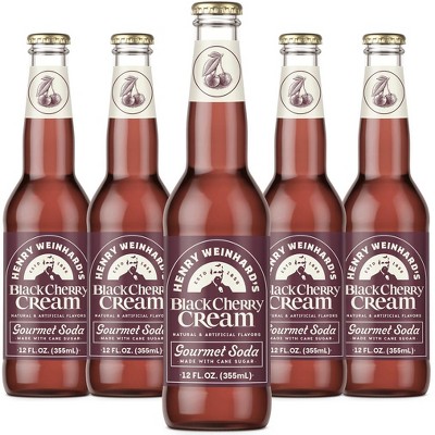 Henry Weinhard's Black Cherry Cream 5 Pack | 12oz Glass Bottles | Classic American Flavor | Premium Craft Soda
