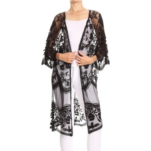Anna-Kaci Women's Embroidered Floral Butterfly Crochet Drop Shoulder Cardigan - 1 of 4