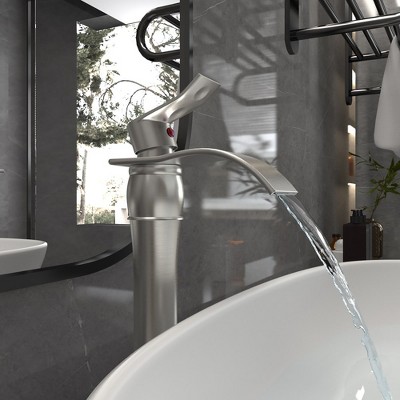 Brushed Nickel Waterfall Vessel Bathroom Faucet with Pop-Up Drain