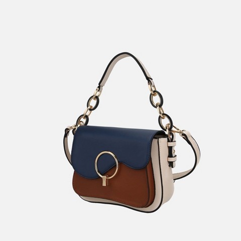 MKF Collection Crossbody Bag Structured Turn-Lock Closure, Fantasia | MKF Collection by Mia K - Cognac Navy