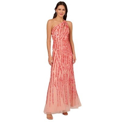 Adrianna Papell Womens Asymmetric Neck Sequined Gown Dress