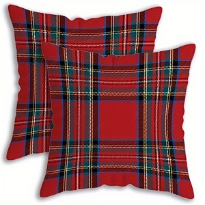 Lomsoe 2pcs Christmas Plaid Throw Pillow Covers - Red, Black, White, Green Holiday Decor Machine Washable Decorative Pillowcases Christmas Decor. - 1 of 4