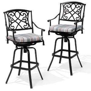 Crestlive Products Heavy Duty Cast Aluminum Frame & Sunbrella Fabric Cushion Counter Height Swivel Bar Stool Patio Furniture in Antique Brown Finish - 1 of 4