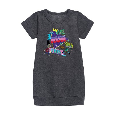 - Hey Arnold! - Retro Arnold and Gerald Graphic Short Sleeve Fleece Dress