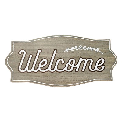 VIP Wood 15.75 in. White Welcome with Leaf Wall Decor