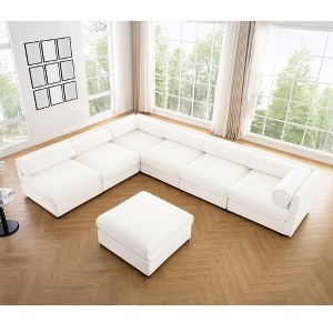 DOMETOUR Modern 6-Piece Modular Sectional Sofa with Storage Soft White Chenille Fabric  Contemporary Cylindrica Design for Living Room - 1 of 4